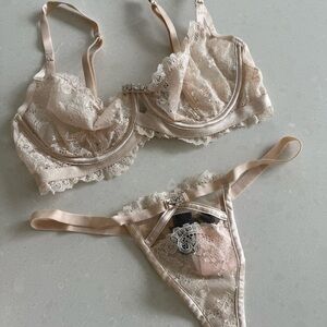 Victoria's Secret Designer Swarovski Crystal Cream 34C Bra M Thong Lingerie Set